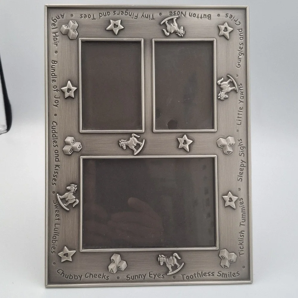 Heavy‎ Pewter Metal 3 Baby Photo Frame by Carr  Holds 2x3